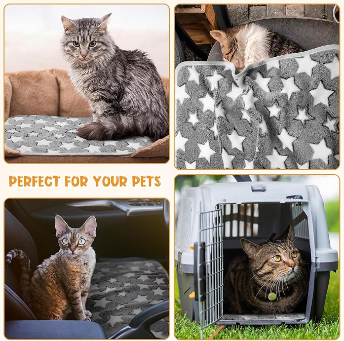 Tatuo 4 Pack Fleece Dog Blankets for Puppy Cats Multi-Size Sleep Mat for Pet Guinea Pig Soft Washable Warm Crate Bed Puppy Teething Toys Print Pattern Blanket Indoor(White,Grey,24 x 16 Inch,Star) - Image 3