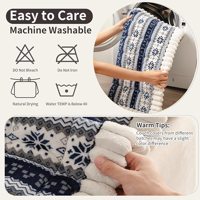 Plush Warm Sofa Cover, Pet Couch Cover for 3 Seaters Sofas, Sofa Covers for Pet Washable, Non-slip Christmas Couch Covers for Pets, Dog Couch Protectors for Christams(1PC, Navy Blue, 27.6"×82.7") - Image 7