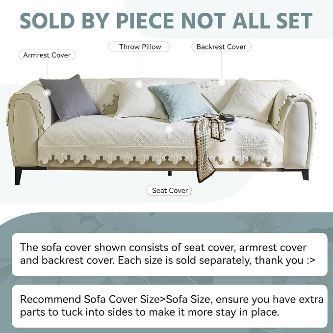 OTOB Quilted Pet Couch Cover Washable, Non-Slip Sofa Protector, 1 Piece | Ivory, 27.6"x59.1", Premium Cotton, Rustic Farmhouse Embroidery, All Seasons, Soft Thick, Breathable, Wear-Resistant - Image 8