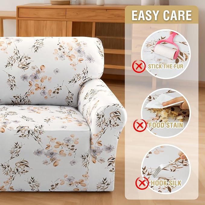 H.VERSAILTEX Printed Couch Slip Covers for 2 Cushion Couch Sofa High Stretch Loveseat Covers Floral Pattern Dog Couch Cover Protector Super Soft Fabric(Chic Bloomsom,Loveseat) - Image 8