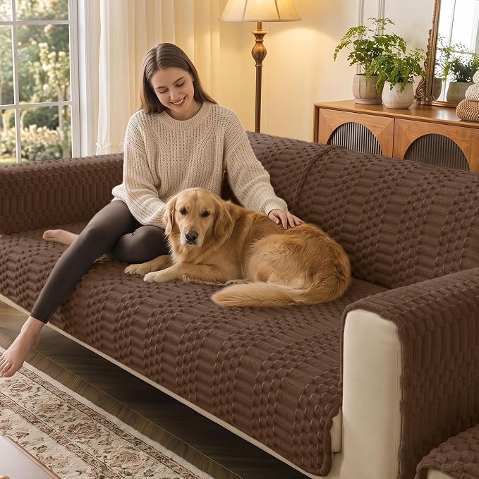 Smiry Waterproof Couch Covers for Dogs Washable, Non Slip Pet Sofa Cover | Plush Scratch Resistant Flannel Furniture Protector for Dogs, Chocolate, 36" x 88" - Image 2