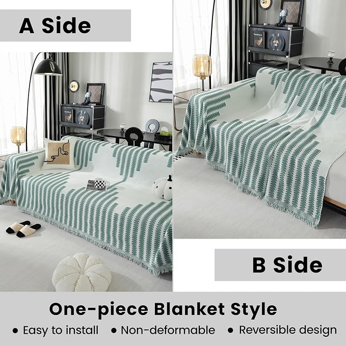 Washable Couch Cover, Reversible Geometric Jacquard Design High Stretch Couch Covers for Sectional Sofa, Proof Pet Dog Cat Scratch, Recliner Couch Slipcover Sofa Cover(71"x 118", Green) - Image 2