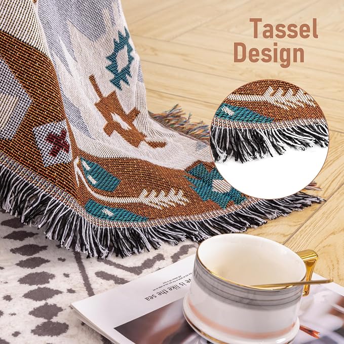 Homcosan Sofa Slipcovers Towel Reversible Geometrical Sectional Couch Cover Sofa Blanket for 3 Seat Boho Sofa Cover with Tassels Couch Protector for Pets, Kids - Image 6