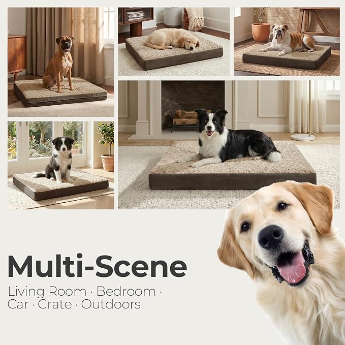 37" Indestructible Dog Bed for Large Dogs – Chew-Proof Pet Mat with Double-Sided Plush & Waterproof Liner, Tough Crate Mat with Egg-Crate Foam Support, Indoor & Outdoor Use, Brown - Image 6