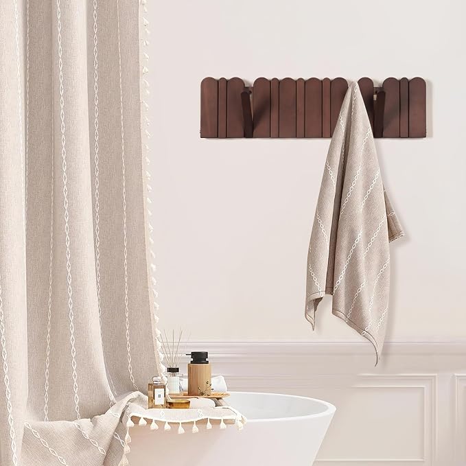 Wall Coat Rack for Entryway: Folding Wood Modern Heavy Duty 8 Hooks | 21.6'' Wall Mounted for Mid Century Home Decor Bathroom Bedroom Hallway for Hanging Towel Jacket Backpack Bag - Image 6