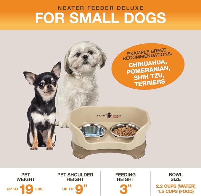 Neater Pet Brands Neater Feeder Deluxe Mess Proof Dog Bowls Elevated for Small Dogs Under 19 lbs, Made in USA, No Spill Raised Dog Food Bowl Stand Feeding Station, Food and Water Bowl Set, Cappuccino - Image 2