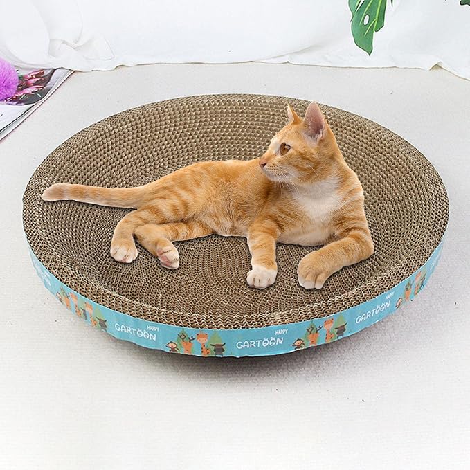 Cat Scratcher Cardboard, Cat Scratch Pad Bowl Nest for Indoor Cats Grinding Claw, Cat Scratching Board Corrugated Lounge Cat Beds, Round Giraffe 43cm - Image 3