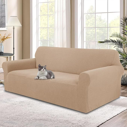 Stretch Oversized Sofa Couch Cover Washable Slipcover, Camel | 1-Piece X-large Sofa Cover For 3 Cushion,Furniture Protector Couch Cover For Dogs, Polyester Spandex Jacquard fabric by LuxshareHome