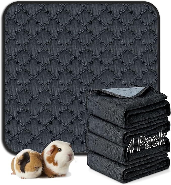 FunFurry Washable Guinea Pig Cage Liner - 4 Pack Reusable Washable Pee Pads，Waterproof Guinea Pig Bedding for Small Animal - Rabbit Bunny Hamster Puppy (Dark Grey, 12" X 12" - 4 Pack) by FUNUPFURRYLIFE