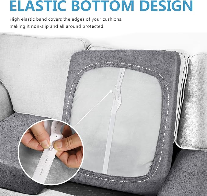 molasofa Leather Look Couch Cushion Covers, Stretch Sofa Cushion Covers for Sectional Armchair Loveseat Protector,Replacement Seat Cushion Slipcovers, Machine Washable (1 Cushion Armchair, Light Grey) - Image 4