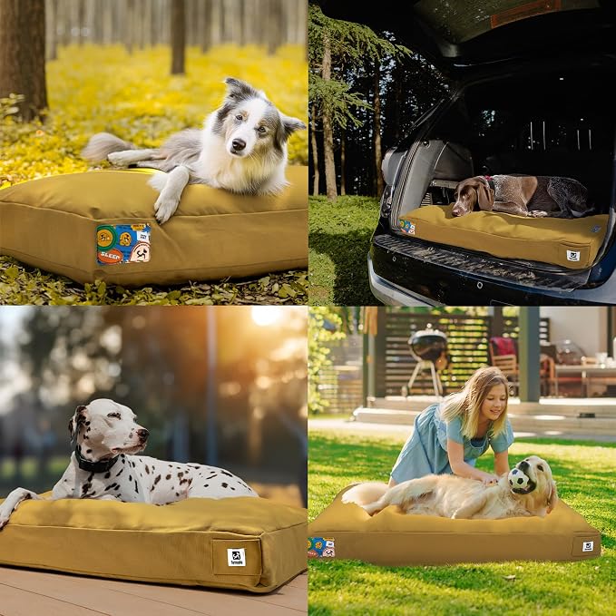 Sytopia 42 Inch Canvas Outdoor Dog Bed for Extra Large Dogs, Durable Dog Bed with Waterproof Machine Washable Removable Cover, Indoor Patio Pet Pad for Crate, Yellow - Image 7