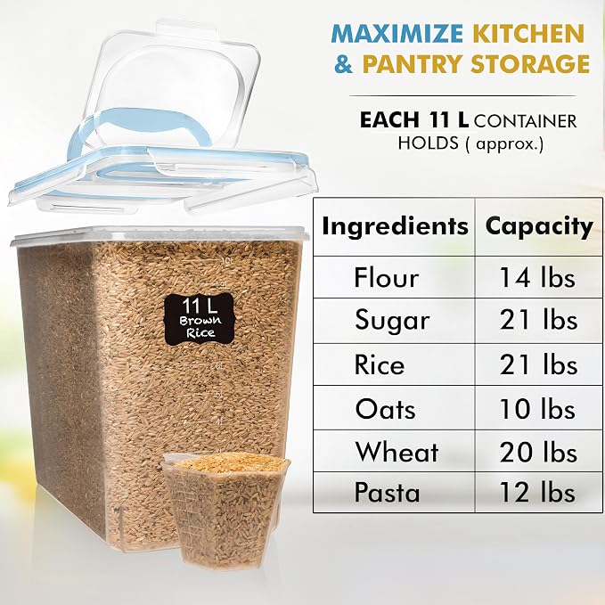 Shazo 2 PC (11L | 372 oz) Flour Sugar Storage Containers with Spout Lid & Easy Carry Handle - BPA Free Extra Large Airtight Food Storage Containers with Lids - Rice Canisters Sets for Kitchen & Pantry - Image 3