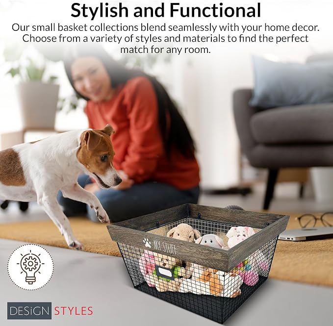 Rae Dunn Decorative Pet Toy Storage Basket - Durable Cat and Dog Toy Basket Perfect for Organizing Chew Toys - Sturdy Metal Baskets for Storage of Pet Blankets & Leashes - Image 4