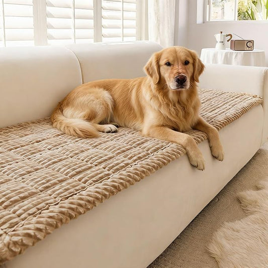 Couch Cover for Dogs Washable, Couch Covers for 3 Cushion Sofa Pet Friendly, Fuzzy Pet Couch Cushion Covers for Dog, Non Slip, Thick, Soft for Sofa Protector (Camel, 27.6" x 82.7"/70 x 210cm) by Disayu