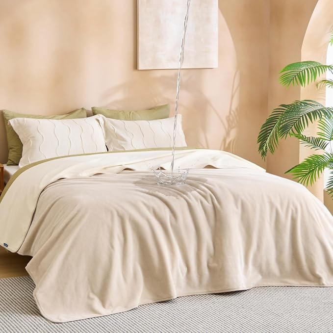Bedsure Waterproof Blanket for Bed Soft Flannel Fleece, Queen 86"x90" Cream | Dog Blankets for Large Senior Dogs，Couch Cover Throw for Pet Leakproof, Furniture Protector for Travel Camping by Unknown