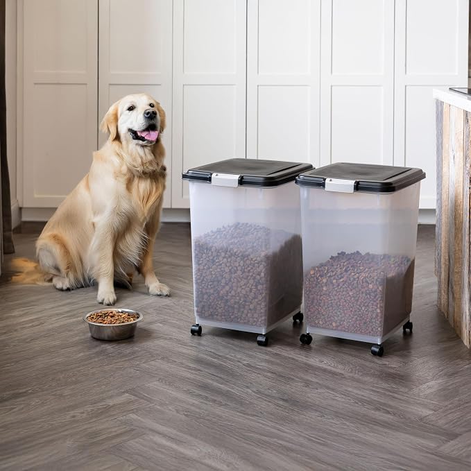 IRIS USA Airtight Dog Food Storage Container, Up to 54 lbs, Attachable Wheels, For Dog Cat Bird and Other Pet Food Storage Bin, Keep Fresh, Translucent Body, Easy Mobility, 2 Pack, Black - Image 3