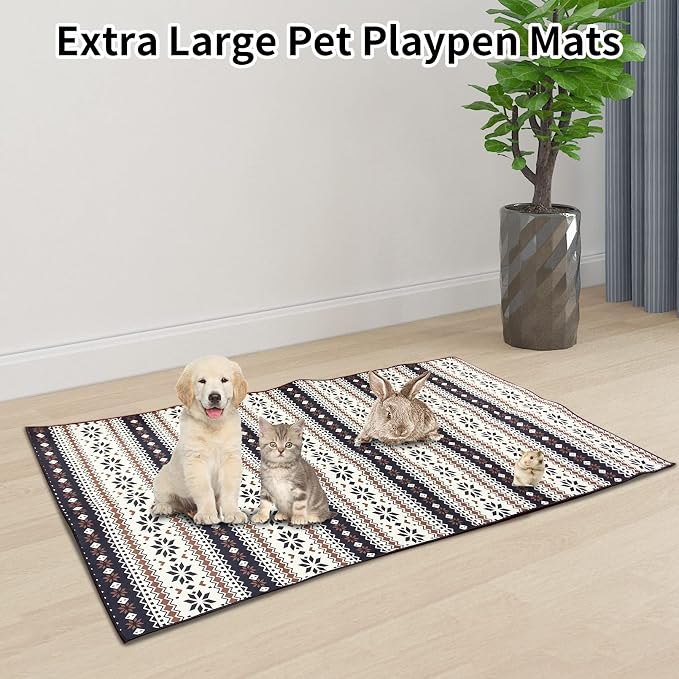 VCEPJH Large Rabbit Floor Mats for Indoor Rabbit Cage Liners Washable 78.7"X47.2" Reusable Bunny Rugs for Playpen Pad Soft Animal Cage Flooring Anti Slip Pet Carpet for Ferret Guinea Pig Bedding - Image 7