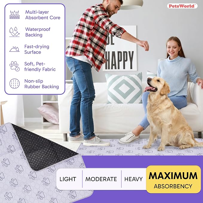 PETSWORLD Washable Reusable Dog Pee Pads (Pack of 16) – 34” x 52” Extra Large Training Pads with Non- Slip Backing – Waterproof, Leakproof, Absorbent Pet Pads for Puppies & Dogs - Image 3