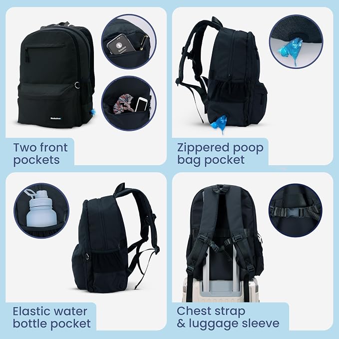 Rubyloo Dog Travel Backpack for Supplies - Dog Diaper Bag with Travel Bowls | 2 BPA-Free Bowls; Food Container & Treat Pouch; Placemat; Laptop Sleeve; Poop Bag Dispenser, Hiking, Camping & Road Trips, - Image 6