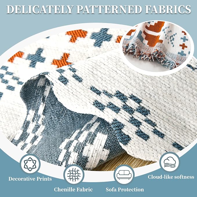 1OO% Waterproof Sectional Couch Covers for Dogs L Shaped Corner Sofa Cover Washable Chenille Sofa Slipcovers Blanket Modern Jacquard Pet Furniture Protector (91"x252", Boho Light Blue) - Image 7