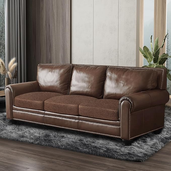 ANARACHON Leather Look Couch Cushion Covers Sofa Seat Slipcovers Sets Couches Furniture Protector for Sectional Armchair Loveseat Pets Kids Stretch Spandex Fabric (3 Cushion Sofa, Brown) - Image 8