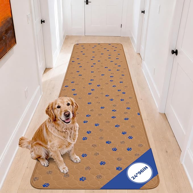 Fostanfly Washable Dog Pee Pads, 1 Pack 24''x96''(2x8ft) Runner Rug, Brown | Reusable Potty Training Pads for Dogs, Waterproof, for Playpen, Crates & Furniture by HOME