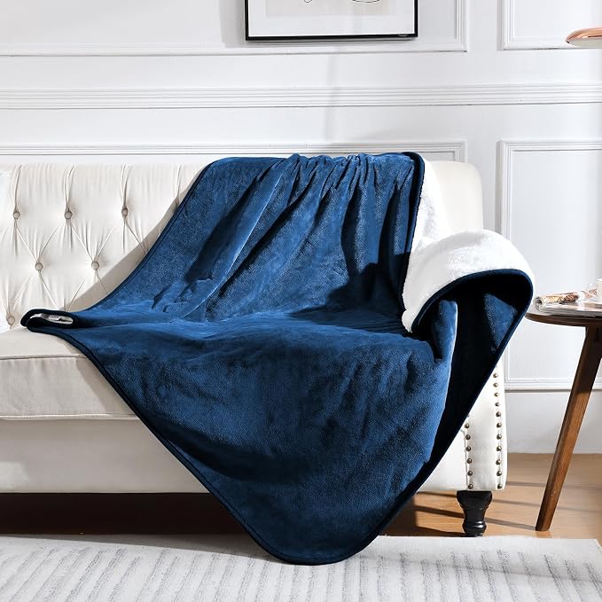 Waterproof Blanket for Bed Couch Sofa, Soft Liquid Pee Proof Pet Blanket for Dog Puppy Cat, Reversible Sherpa Fleece Furniture Protector (Navy Blue, 50x60 inches) by Yaning