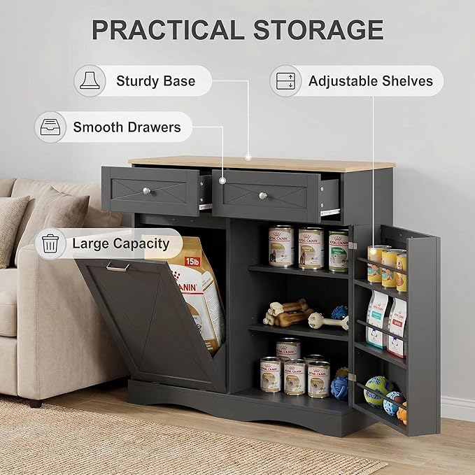 kepptory 37" High Dog Feeding Station with Storage Drawer, Pet Organizers and Storage Adjustable Shelf, Dog Feeder Station, Pet Storage Cabinet for Cats and Dogs (Black) - Image 3