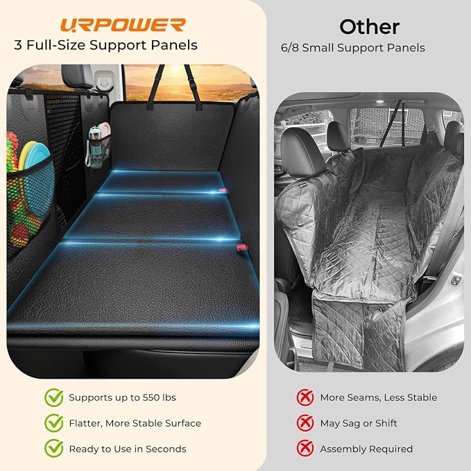 URPOWER PU Leather Back Seat Extender for Dogs, Hard Bottom Dog Seat Cover | Supports 550 lbs, Stable 3-Panel Hard Bottom, Added High-Density Foam for Comfort, Waterproof 900D Oxford, 45% More Space - Image 5
