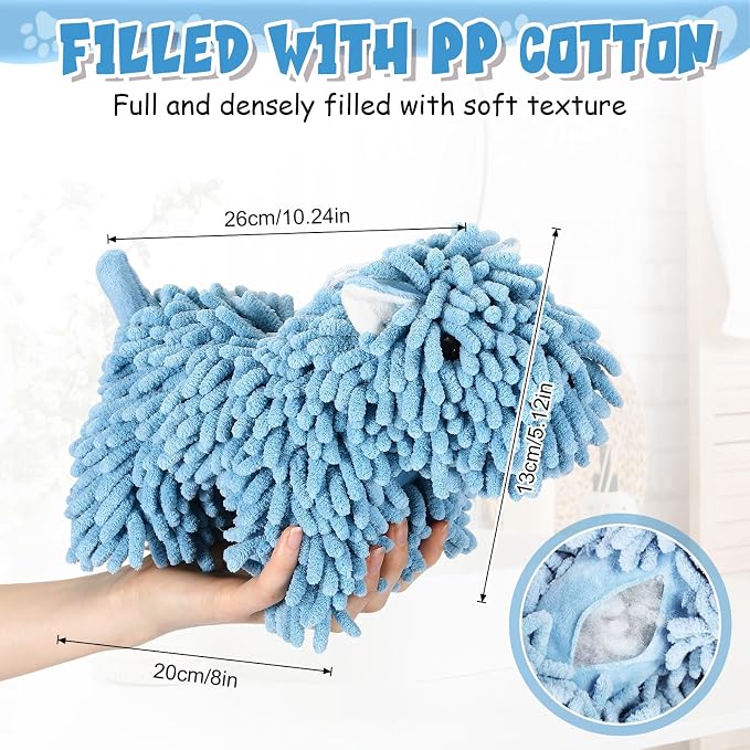 Tegeme 1 Pcs Chenille Dog Hand Towel Fuzzy Towel Absorbent Microfiber Soft for Bathroom Kitchen Washstand (Blue,Standing Dog) - Image 3