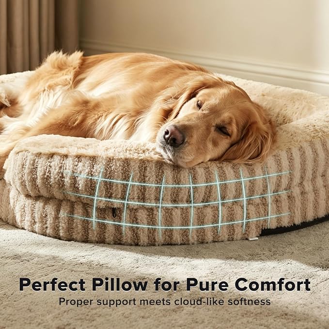 MIXJOY Orthopedic Dog Beds Large Sized Dog,Large Washable Dog Bed Waterproof Oval Dogs Bed with Removable Cover,Egg-Crate Foam Big Pet Bed Couch Sofa with Bolster Sides,Non-Slip Bottom,L 35"X25",Brown - Image 3