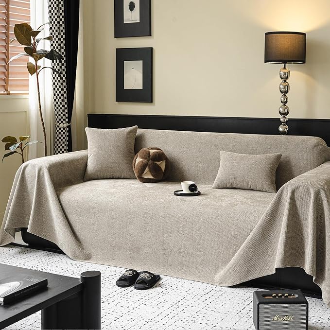 ROOMLIFE Non Slip Waterproof Couch Cover Sofa Covers for 3 Cushion Couch Washable, Furniture Protector Sofa Couch Cover for Dogs, Soft Sofa Slipcover, Couch Throw Blankets (Light Brown 71''X150'') by ROOMLIFE