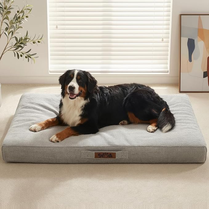 Sytopia Outdoor Dog Bed, 50" XXL Orthopedic Dog Bed for Extra Large Dogs (130 lbs), Durable Waterproof Pet Bed, Heavy Duty Dog Crate Pad, Washable Removable Cover, Anti-Slip Bottom, Light Gray by Sytopia