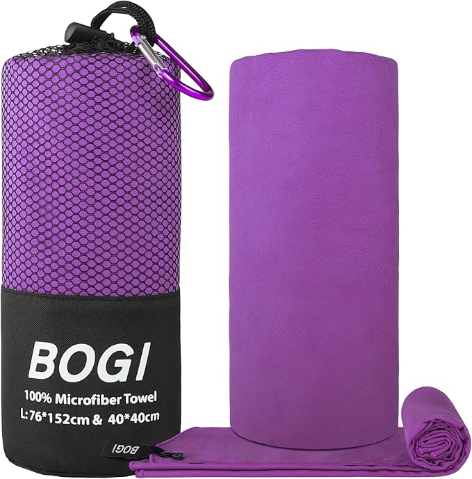 BOGI Microfiber Quick Dry Sports Towel, Purple, 60"x30"+16"x16" | Supper Absorbent, Fasting Drying, Soft Lightweight, Compact for Camping, Hiking, Swimming, Backpacking, Travel, Gym, Yoga - Image 2