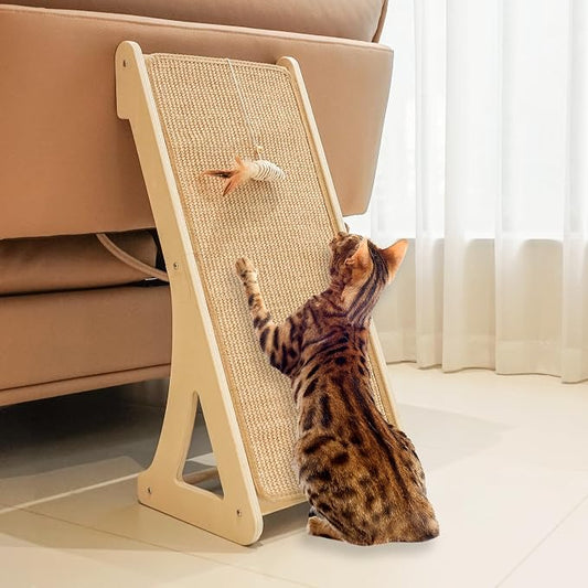 PETKARAY Cat Scratcher, Sisal Cat Scratching Ramp, L Shape Scratch Pad for Indoor Kitty, 27" Wall Furniture Protector with Mouse Toy by PETKARAY