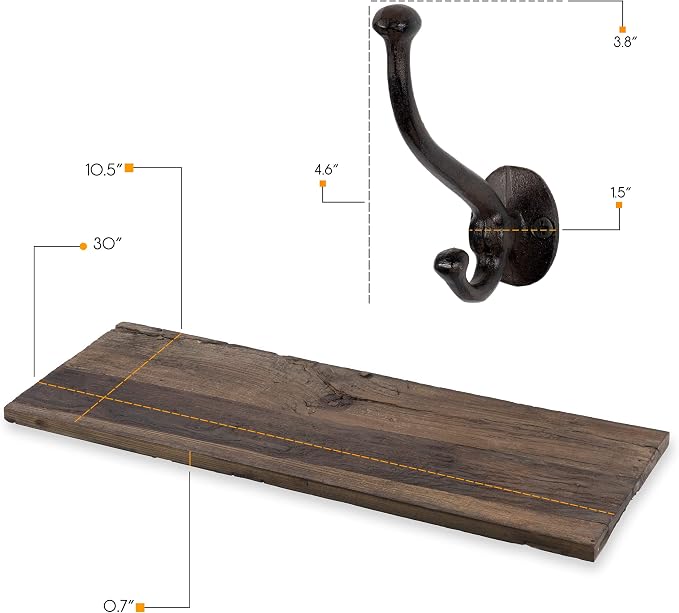 Rustic State Takki Wall Mount Mudroom Entryway Organizer Farmhouse Wood Coat Rack with 5 Cast Iron Double Hooks Walnut 30 Inches Long - Image 5