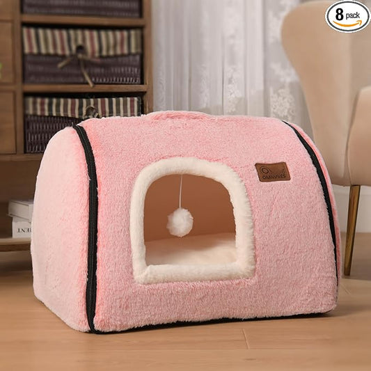 cat Bed cave-cat beds for Indoor Cats,Soft and Comfortable Cute cat Bed，cat House,with Removable Washable Cushioned Pillow,Enclosed pet Bed,Kitty pet hut、Hideaway,Small Large Dog Tent (Pink) by Unknown