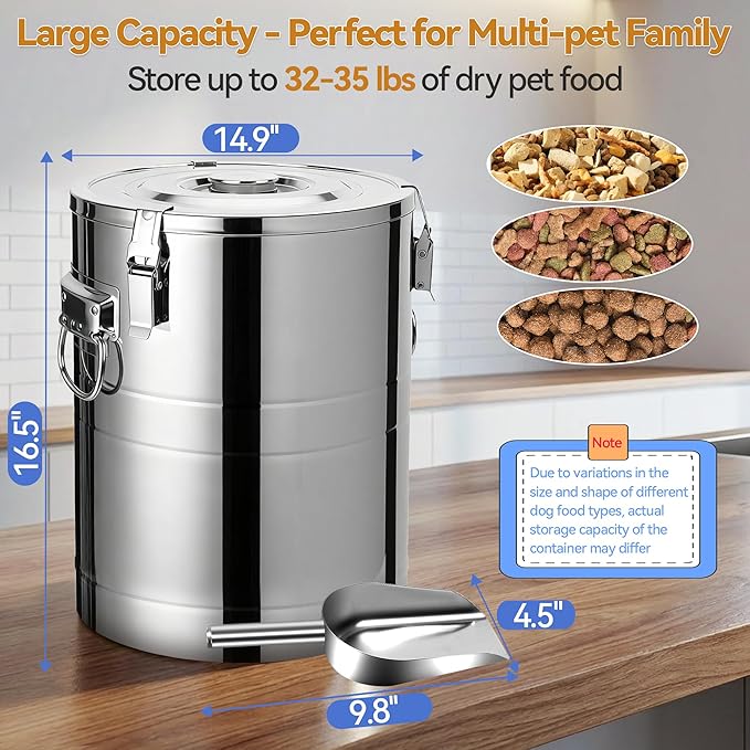 Newget Stainless Steel Dog Food Storage Container, Holds 35 lb Pet Food | Super Large Capacity, with Scoop, Sturdy, Rust-Proof, Insect-Proof, Moisture-Proof, Easy to Use, Suitable for Store Pet Food - Image 2