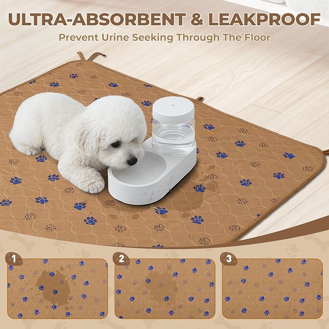 Fostanfly Washable Pee Pads for Dogs, 2 Pack 48"x48" Add 8 Lanyards, Brown | Reusable Potty Training Pads for Dogs, Waterproof, for Playpen, Crates & Furniture - Image 3