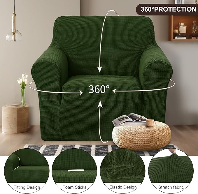U-NICE HOME Stretch Recliner Chair Cover Armchair Slipcover, Bronze Green | Furniture Protector, 1-Piece Chair cover, Washable, Pet friendly, Polyester Spandex Jacquard fabric - Image 3
