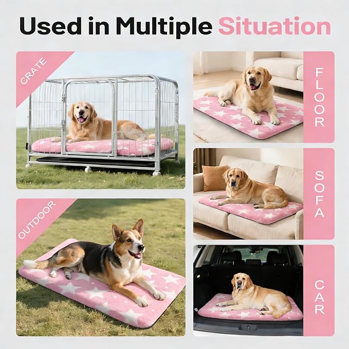 Dog Bed Mat, Reversible Crate Pad & Durable Dog Bed - Machine Washable Kennel Mat with Ultra Soft for Large Dogs (Big&Small Stars Pink, 35" L*23" W*1.5" Th) - Image 7
