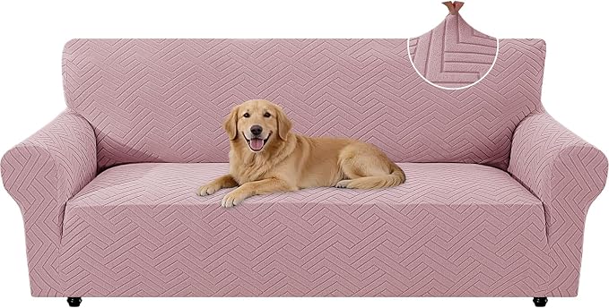 Stretch Sofa Cover Non-Slip Washable Furniture Protector | Stretch, 71"-91".Soft, Non Skid Foam, Elastic Bottom, Machine Washable, for Kids & Pets, Couch & Sofa, Pink by YSTELLAA