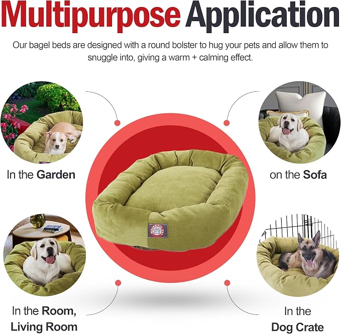 Majestic Pet 40 Inch Micro Velvet Calming Dog Bed Washable – Cozy Soft Round Dog Bed with Spine for Head Support - Fluffy Donut Puppy Mat 40x29x9 (inch) Large – Apple (2025) - Image 5