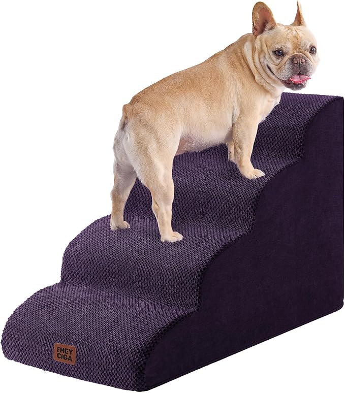 EHEYCIGA Curved Dog Stairs Ramp for High Beds 19.7" H, 4-Step Dog Steps for Small Dogs and Cats, Pet Stairs for High Bed Climbing, Non-Slip Balanced Pet Step Indoor, Purple - Image 9