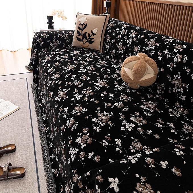 ROOMLIFE Couch Cover 3 Cushion Sofa, Washable Non Slip Furniture Sofa Protector Cover, Soft Chenille Sofa Slipcovers Sectional L Shape Dogs Couch Cover Throw Blanket with Tassels 71''X150'' - Image 8
