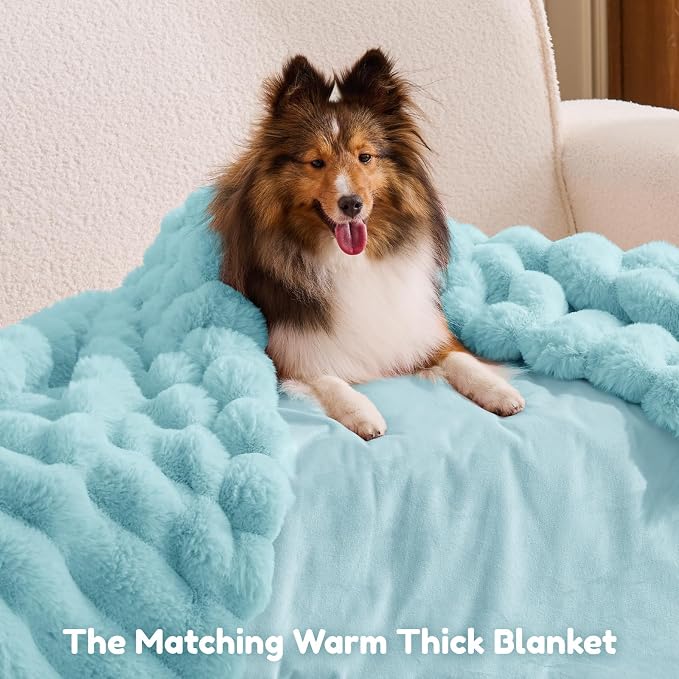 ChiXnuggle Orthopedic Human Dog Bed,Striped Faux Fur Washable Cover,Blanket | blue,72*40*10,giant dog bed for adult or extra large dogs,egg crate foam,non-slip bottom - Image 6