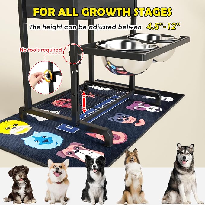 Elevated Dog Bowls, Height Adjustable Raised Dog Bowl Stand (4.5'' to 12''), Organizer Bowl Holder for Large Medium Dogs - Image 3