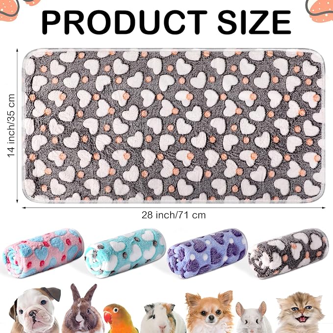 Tudomro 8 Pcs Absorbent Guinea Pig Blankets Washable Small Animal Fleece Bedding Cage Liners Reusable Pet Sleep Mat Pad Cover for Ferret Chinchilla Furniture Protection(Heart,14 x 28 Inch) - Image 2