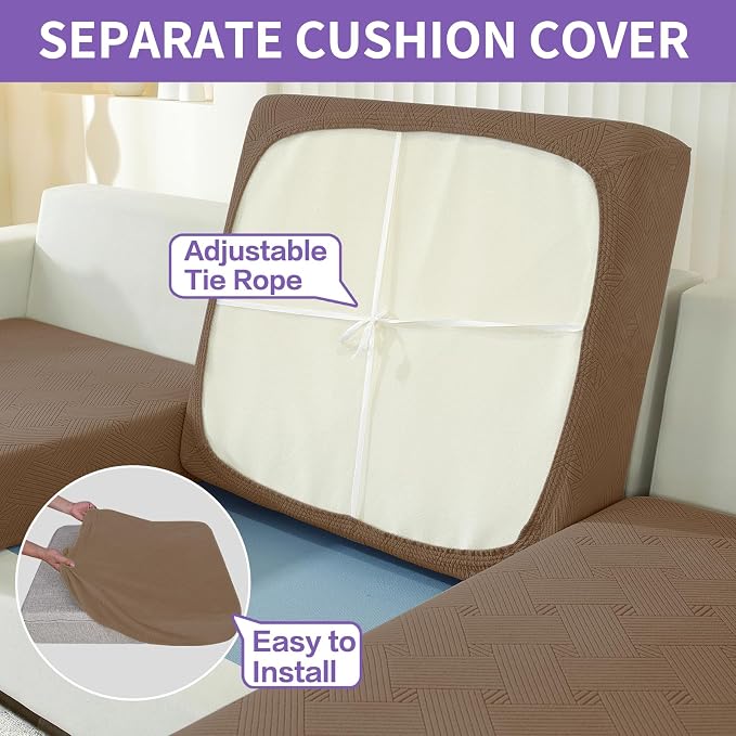 ZNSAYOTX 2 Piece Stretch Chair Covers (31"-46"), Thick Striped Armchair Slipcover with Elastic Band Bottom Ties Non-Slip Stay in Place, Soft Durable Arm Chair Covers for Living Room, Light Coffee - Image 5