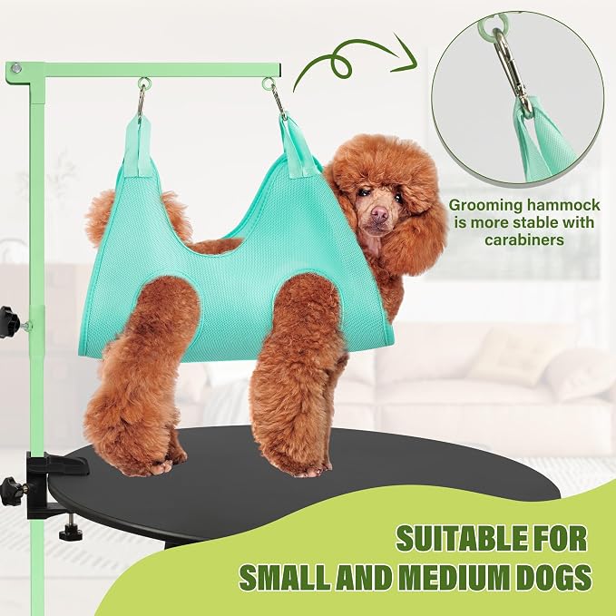 getlstub Dog Grooming Arm with Pet Grooming Hammock, 35" Pet Grooming Table Arm with Adjustable No Sit Haunch Holders, Dog Grooming Stand with Loop Noose for Small and Medium Pets, Green - Image 3